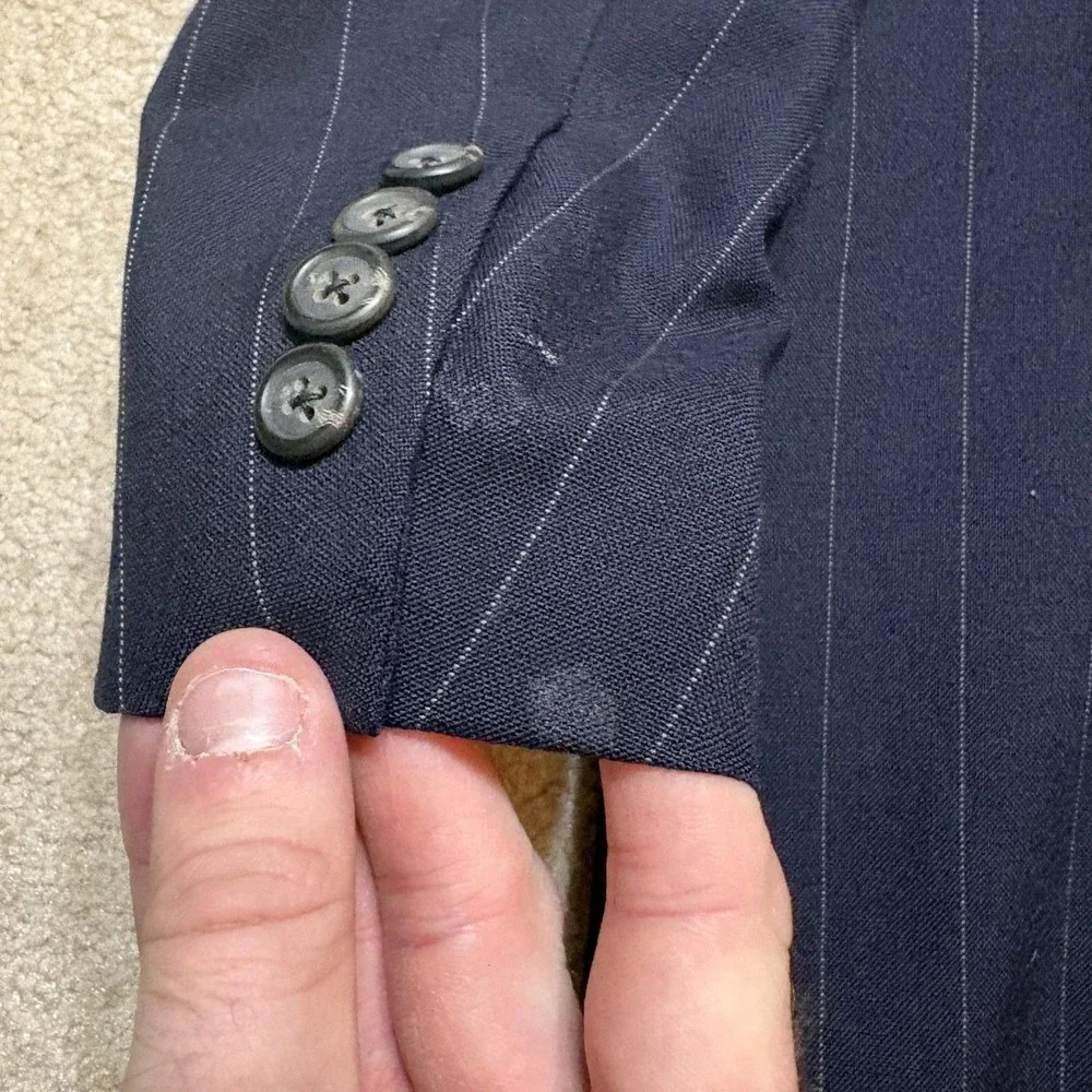 Vtg Polo By Ralph Lauren Blazer Mens 42‎ Blue Wool Pinstripe USA Sport Coat 80s